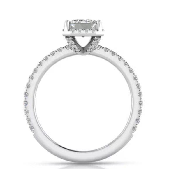 2 Ct TW Lab Grown Diamond Halo Engagement Ring Emerald Cut 14K White Gold Size 7 - Picture 4 of 9